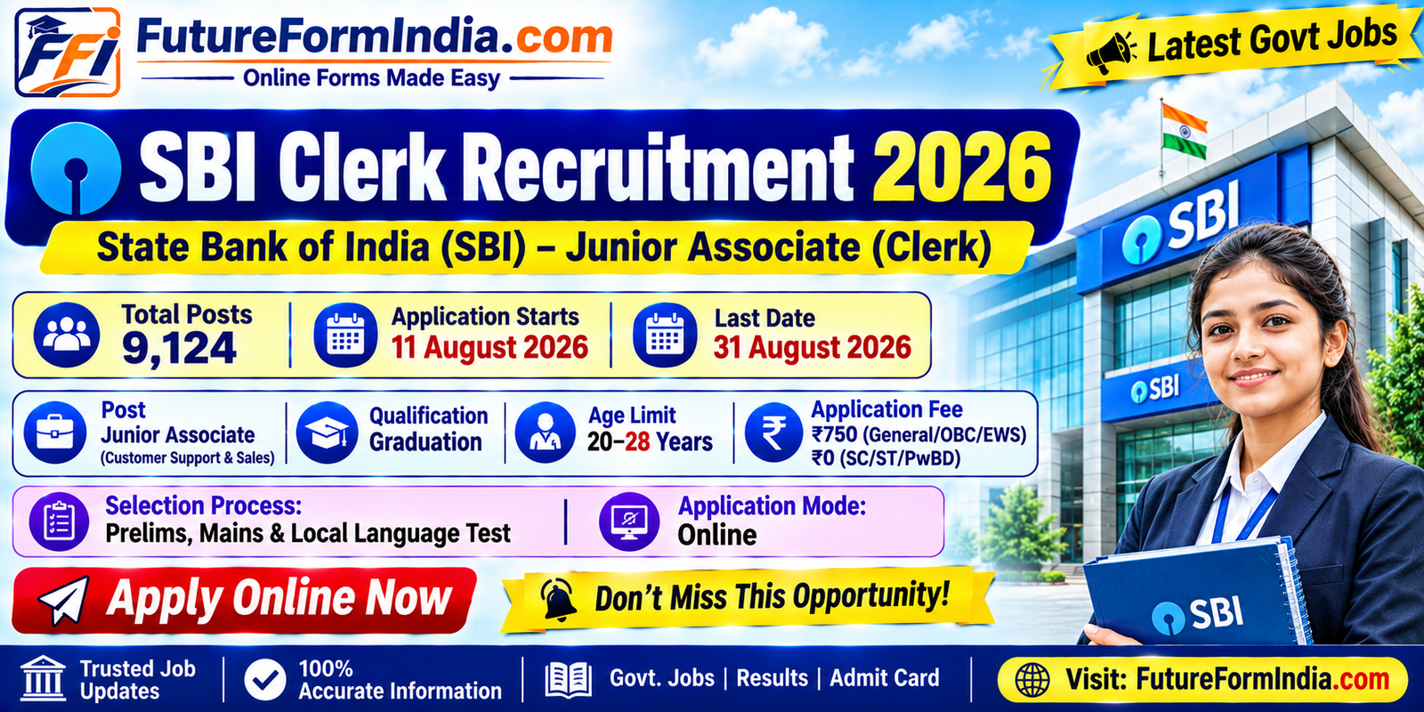 State Bank of India SBI Junior Associates Clerk Recruitment 2026: Apply Online